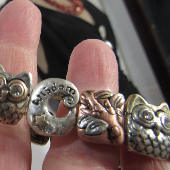 BOHO OWL WISDOM BRACELET STRETCH 7.5 - 8 COPPER BRASS SILVER - Picture 8 of 8